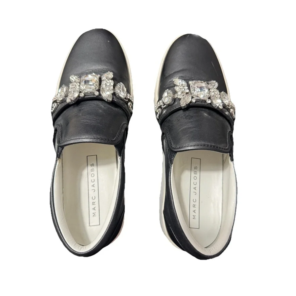 Marc Jacobs Wright Black Embellished Platform Slip-on Sneakers Sz Eu 38 US 7.5/8